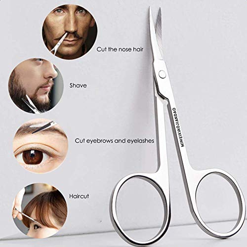 Eyebrow Scissors And Three Eyebrow Brushs, Beard And Nose Trimming Scissors Eyelash With Curved Craft Stainless Steel Scissors #TOP5