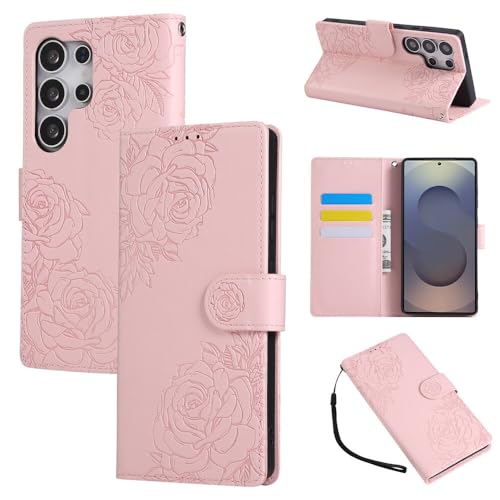 Étui compatible Samsung Galaxy S26 rose portefeuille en cuir à rabat