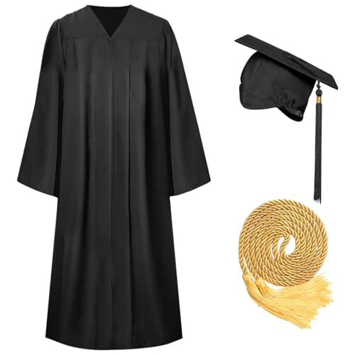 Joyesplay Graduation Gown and Cap Black,Graduation Gown with Bachelor Hat Graduation Sash Stole Tassel Black Graduation Gifts for Unisex Adults University