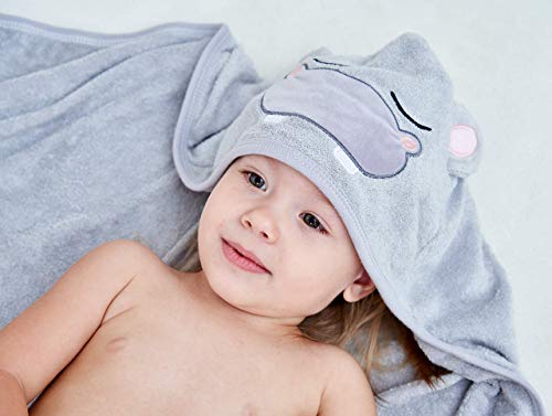 Image of HIPHOP PANDA Ultra Soft Hooded Baby Towel - 2-Layer Thick 500GSM Absorbent | Rayon Made from Bamboo, Hooded Bath Towel for Newborn, Infant, Toddler, Baby Registry - Hippo, 37.5x37.5 In