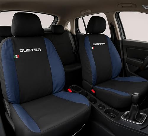 Auto Accessori Lupex Fundas para Asientos de Coche compatibles Duster, Made in Italy, Color Negro Azul Oscuro, Juego de Fundas Delanteras y traseras, Airbag Compatible