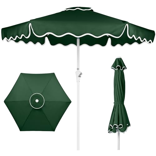 Best Choice Products 7.5ft Patio Market Umbrella with Wavy Trim UV-Fade-Resistant 210g Canopy Crank & Tilt Wind Vent Heavy-Duty Frame - Green