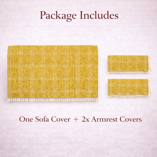 Image of STITCHNEST Woven Fabric Sofa Cover 3 Seater with 2 Hand Rest Covers - Washable Brown Sofa Cover with Tassels - Durable Premium Fabric - Stylish Sofa Protector for Living Room & Furniture Decor 4