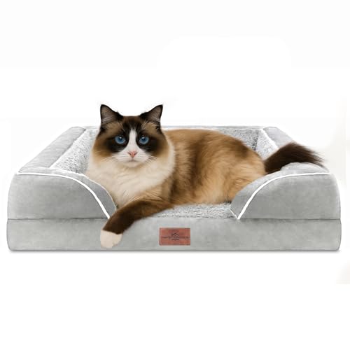 Comfort Expression Small Dog Beds Waterproof Cat Beds Orthopedic Foam Sofa Beds for Small Dogs Comfy Pet Bed with Washable Removable Cover & Non-Slip Bottom(XX-Small,Grey White)