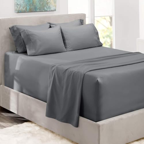 Image of Hearth & Harbor Luxury Soft 6 Piece Bed Sheet Set Extra Deep Pocket Fitted Sheets Fits Mattress up to 21 inch, Double Brushed Bedding Sheets & Pillowcases, Queen, Frost Gray