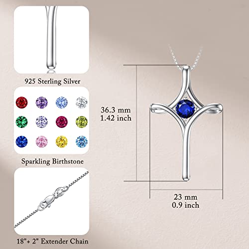 Toupop Cross Necklace For Women 925 Sterling Silver Faith Cross Pendant Necklace With September Birthstone Sapphire Fashion Religious Jewelry Gifts For Women Teen Girls Friend Her #TOP4