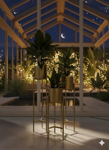 DHARA HOME DECOR Modern Metal Floor Flower Stands Planter for Living Room Bedroom Display Plant Stand Tall Indoor Plant Stand with Plant Set of-3 (Golden)