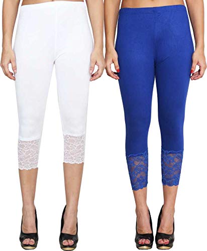 Image of Snowball Lace Capri Leggings for Women | PlusSize Stylish Net Capri for Girls