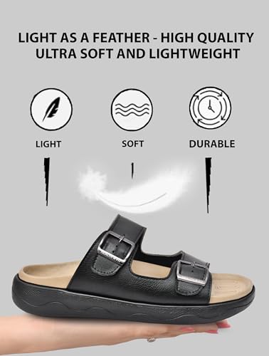 Image of HEALTH FIT Extra Soft Premium Classic Cushion Sliders /with Adjustable Buckle Strap & Light Weight Anti-SkidWaterproof Luxurious Slippers for Men's HF120