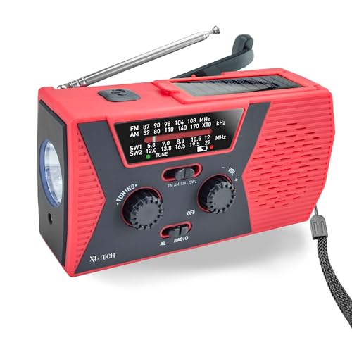 X4-TECH - Radio solar portátil FM/AM con lámpara de bolsillo y lectura USB