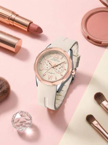 Image of French Connection Octyra | Multi-Function | White Dial | Beige Silicone Strap | Watch for Women - FCD6G