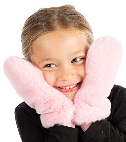 Funky Junque Kids Soft Faux Fur Mittens Convertible Sherpa Lined Fingerless Mitten Gloves for Girls Boys Winter Fall