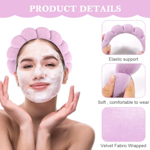 Image of MAYCREATE Headband Hair Bands for Women Facial Hair Band for Women, Hair Band for Face Washing Makeup Spa Head Band Sunflower Edge Sponge Hairband - Purple