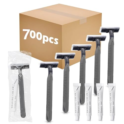 (700 Pack) Kheoxusa Twin Blade Disposable Razor,2 Blade Disposable Razor,Two Blade Disposable Razor,Double Blade Disposable Razors Individually Wrapped for Men,Women,Hotel, Airbnb,Homeless,Travel-Grey