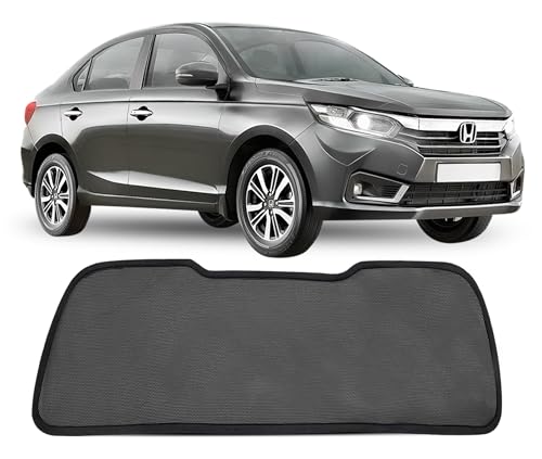 Image of Autofact Dicky Curtain for Amaze 2018-2024 | Custom Fit Rear Windshield Sunshade | Foldable Mesh | Privacy & Cooling Car Accessory | Car Rear Sun Shade UV Block Easy Install Durable Black Mesh