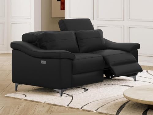 Vente-unique-Relaxsofa elektrisch 2-Sitzer - Leder - Schwarz - Carole