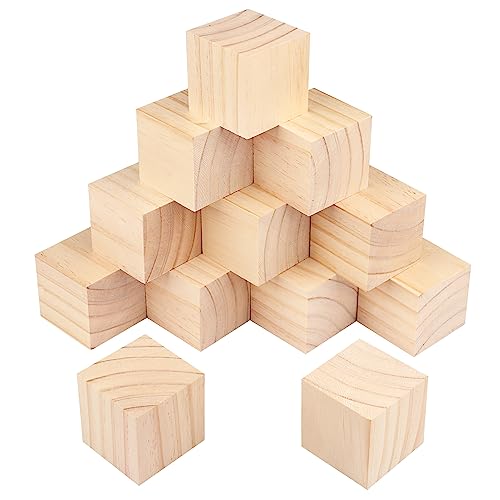 12 Packs Wooden Blocks for Crafts, 3.15 Inch Pine Wood