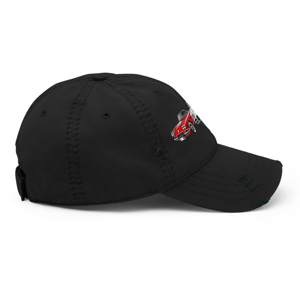 1961 Corvette Distressed Dad Hat - Czerwony, Biały i Niebieski Klasyczny C1 Czapka Samochodu Sportowego