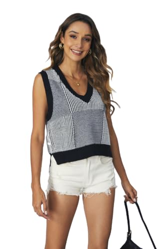 SOLY HUX Women's Sleeveless V Neck Sweater Vest Trendy Pullover Knitwear Tank Tops