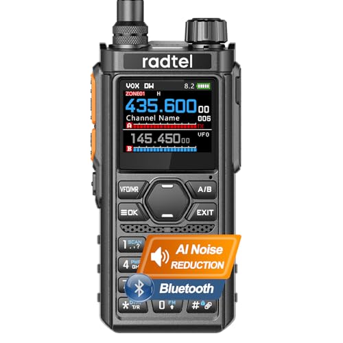 Radio bidirectionnelle Radtel RT-910B 5W UHF/VHF radioamateur 6 mètres, Bluetooth programmable, Talkie-walkie Rechargeable USB-C avec Fonction VOX Mains...