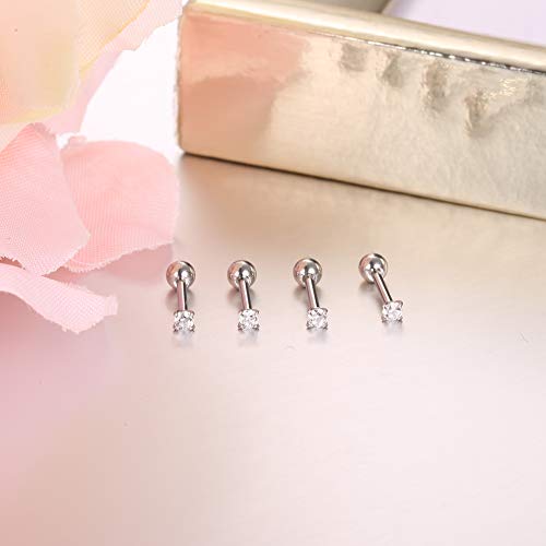 Joerica 8 Pairs Stainless Steel Cartilage Stud Earrings Tiny Round 2Mm Cubic Zirconia Ear Piercing Small Barbell Earrings For Women Men Screw Flat Back Earrings Set #TOP4