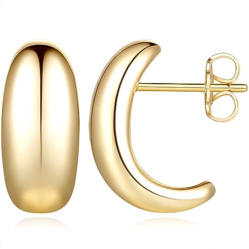 Gold Earrings for Women14K Gold Hoop Earrings for Women Hoop Earring for Womens Hoops Thick Glossy Half Hoops Stud Earring for Womens