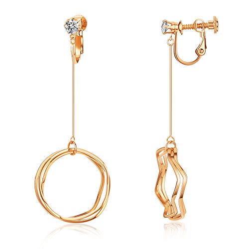 CHLOEOS イヤリング レディース 人気 5Aジルコニア ロングイヤリング 三つの円 揺れる k18金 大人 可愛い 金属アレルギー対応 おしゃれ フレッシュ セクシー プレゼント かわいい きれい 素敵 (ピンクゴールド)