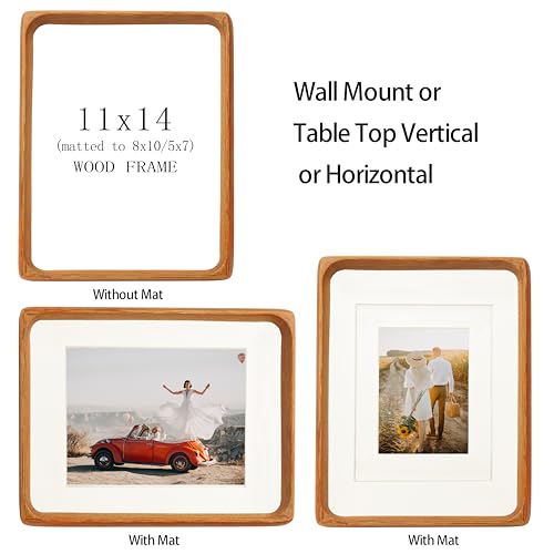 11x14 Picture Frames Teak Solid Wood with Real Glass Vertical Horizontal Standing Display Photos 5x7/8x10 with Mat or 11x14 Without Mat Lovely Gift for Desk Tabletop Wall Mount Y14 - Image 4