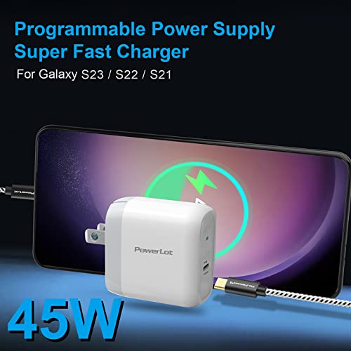 45W USB-C Charger, PowerLot Super Fast Charger& 6FT Cable, S22 Ultra Charger 45W S21 Ultra Charger, GaN USB C Charger with PD 3.0 PPS/AFC, for Galaxy S22,S21, Z Flip 5, Fold 5, iPhone 15, iPad,MacBook