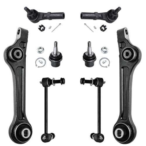 Image of Detroit Axle - Front Rearward Lower Control Arms Ball Joints Sway Bars Outer Tie Rods Replacement for Chrysler 300 Challenger Charger - 8pc Set