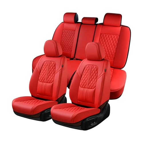 Image of Coverado Car Seat Covers Full Set, Automotive Front and Rear Seat Covers with Backrest, Nappa Leather Car Seat Protectors Waterproof, Universal for Most Vehicles, Red