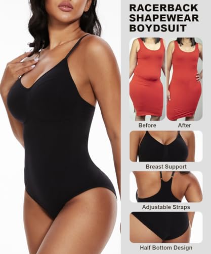 MOVWIN Women’s Bodysuit Tummy Control Shapewear Seamless Racerback Body Suit Body Sculpting Shaper Tank Top4