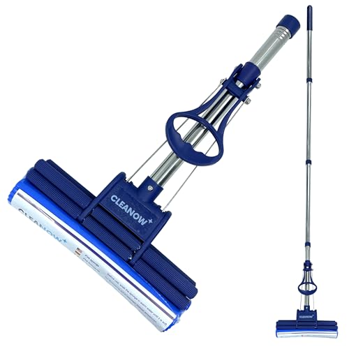 Cleanow OneTouch GO! Floor Cleaner, Wring Mop, Cleaning Tool with Wringing Function - Sponge mop for Cleaning Floors- with PVA Sponge and Stainless Steel mop Handle