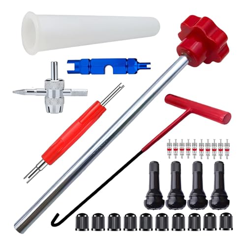 Tire Repair Kit, Quick Change Car Tools, Valve Installer Tool, Car Tire Repair Kit, 30-Piece Tire Repair Valve Tool Set Professional T-Hook Tire Valve Installer Tool Kit for Car and Tire Valve Repair