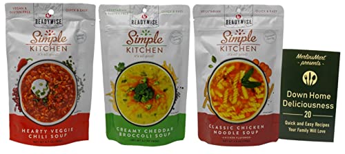 Simple Kitchen - Vegetarian Dry Soup Mix 3 Flavor Variety (1) Each: Hearty Veggie Chili, Creamy Cheddar Broccoli, Classic Chicken Noodle (4.9-6.7 Ounces) - Plus Recipe Booklet Bundle #TOP8