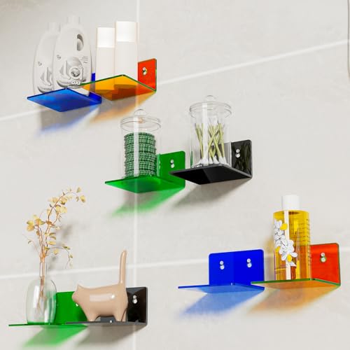 Pequeños estantes de pared adhesivos acrílicos, mini estantes flotantes, estantes de exhibición de acrílico, repisas para figuras pop, plantas, fotos modernas para decoración de dormitorio, sala de