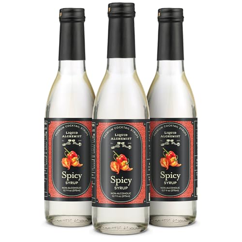 Image of Liquid Alchemist Spicy Habanero Infused Simple Syrup for Cocktails | Real Ingredients Make our Habanero Syrup a Great Spicy Margarita Mix | Small Batch Non-GMO & Vegan | 12.7 oz Drink Mixer, Pack of 3
