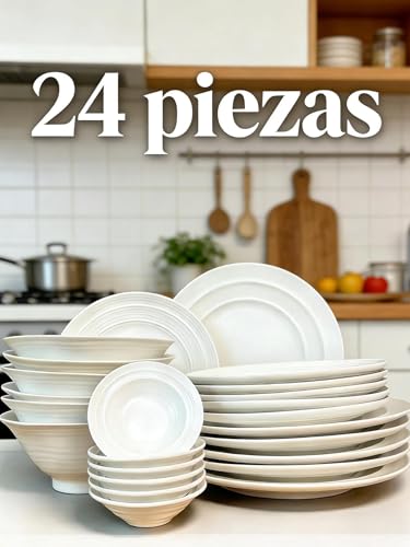 Vajilla Completo 24 Piezas - Amarillo Crema - Servicio para 6 Personas - Incluye Platos Llanos, Bowls de Pasta y Salseros - Ceramica Vajilla Completo 24 Piezas - Amarillo Crema - Servicio para 6 Personas - Incluye Platos Llanos, Bowls de Pasta y Salseros - Ceramica