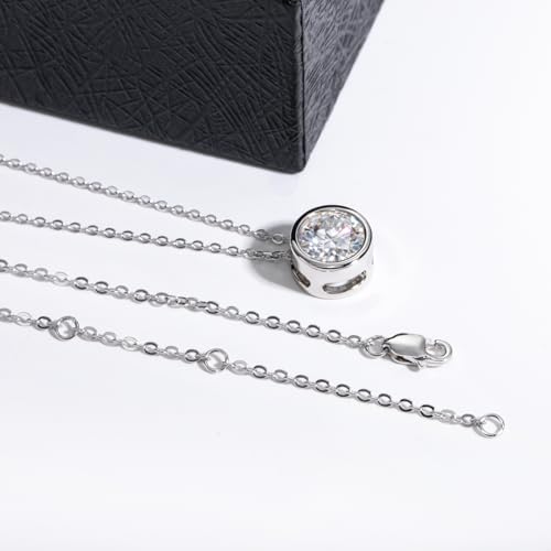 Moissanite 0.5-3ct Necklaces 18K White Gold Plated 925 Sterling Silver Bezel Set Round Cut D Color VVS1 Lab Created Diamond Solitaire Pendant Necklace for Women Men GRA Certified4