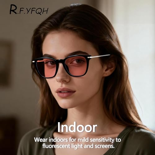 Image of Fluorescent-41 Pink Tinted Blue Light Blocking Glasses for Migraine, Light Sensitivity, Photophobia JF5002