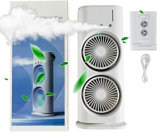Image of Aluan Portable Double Ended Mist Spray Fan for Summer Room Cooling, USB Rechargeable Mini AC Air Cooler Misting Fans for Home,Table | Electric Cooler With 280ml Water, 7colors Led Remote (White)