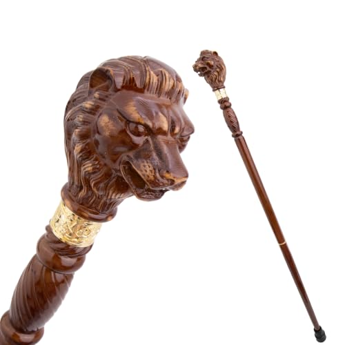 Lion Tiger Brown Wooden Fashion Walking Stick Decorative Vampire Cospaly Party Wood Walking Cane Halloween Mace Crosier 95cm