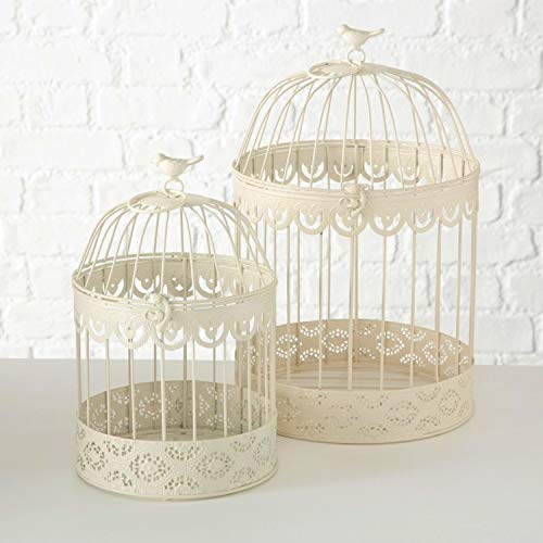 Farmers Market White Wire Bird Cages, Set Of 2, Decorative, Table Top Centerpieces, For Florals, Candles And More, Metal, Handmade, Rustic Vintage Style, 11.75 And 15 Inches Tall #TOP1