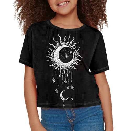 Image of Kids T Shirt Short Sleeve Crop Tops for Girls Summer Clothes Pullover Tees Shirt 5-14