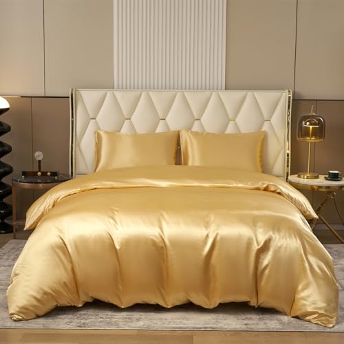 Satin Duvet Cover Set, Luxury Silky Soft Satin Bedding Sets Solid Color Reversible 3 Piece Double Size Duvet Cover Lightweight Comfort Breathable Wrinkle Free Black Satin Sheets for All Seasons