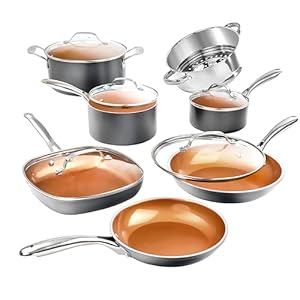 Gotham Steel 12 Pc Ceramic Pots and Pans Set Non Stick, Kitchen Cookware Sets, Pot and Pan Set, Ceramic Cookware Set, Non Toxic Cookware Set, Non Stick Pots and Pan Set, Oven Dishwasher Safe – Copper