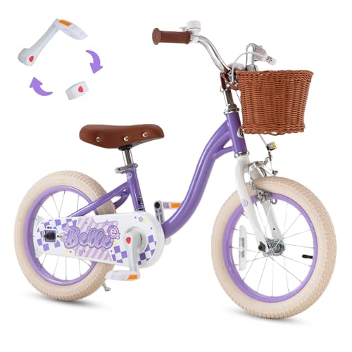Image of RoyalBaby Girls Bike Belle EZ Kids Bike, Balance and Pedal Bicycle, 14 16 18 Inch Wheel for Age 3-8 Years Toddlers to Big Kids, Pink & Purple