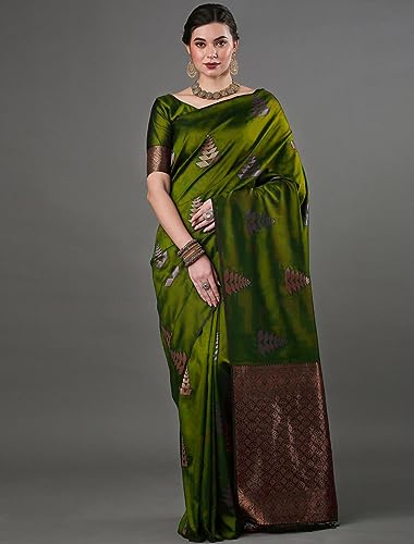 Image of Flosive Women's Dark Color Kanjivaram Silk Saree With Weaving Work