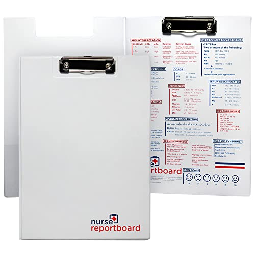 Nurse ReportBoard® - Slim & Lightweight Professional Nursing Clipboard with Adult Reference Information. Ideal for Nurses and Students. RN, LPN,
