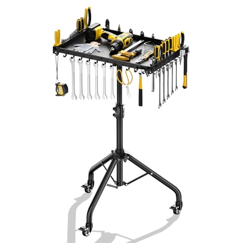 Rolling Tool Cart, Mobile Workbench for Garage Height Adjustable Work Table Tool Tray with Tool Holders Magnetic Strip, Mechanic Cart Tool Storage for Salon Garage Bike Work Shop